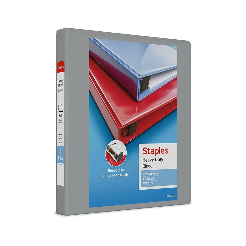 Staples 976033 1-Inch Staples Heavy-Duty View Binder with D-Rings Gray - Image 1